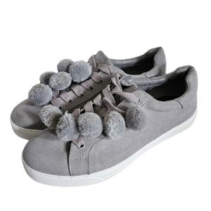 Sam Edelman Gray Pom Pom Lace-Up Sneakers